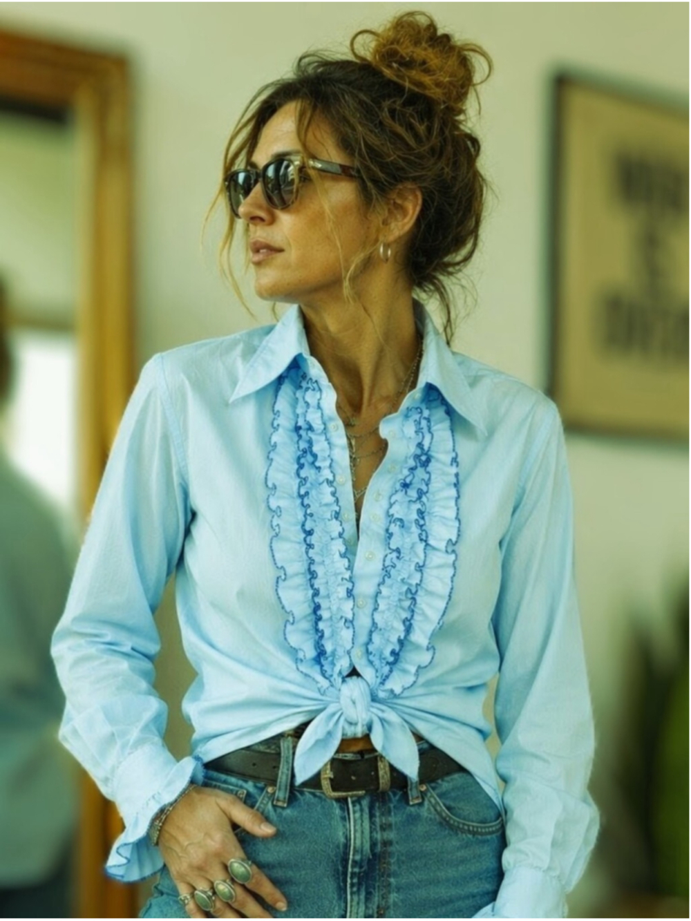 Vintage After Six Powder Blue Ruffled Tuxedo Shirt – Union Made USA